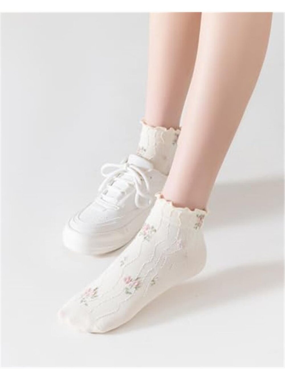 Women‘s Ruffle Ankle Socks,Vintage Patterned,Short Casual Dress Sock,Cute - Picture 5 of 6